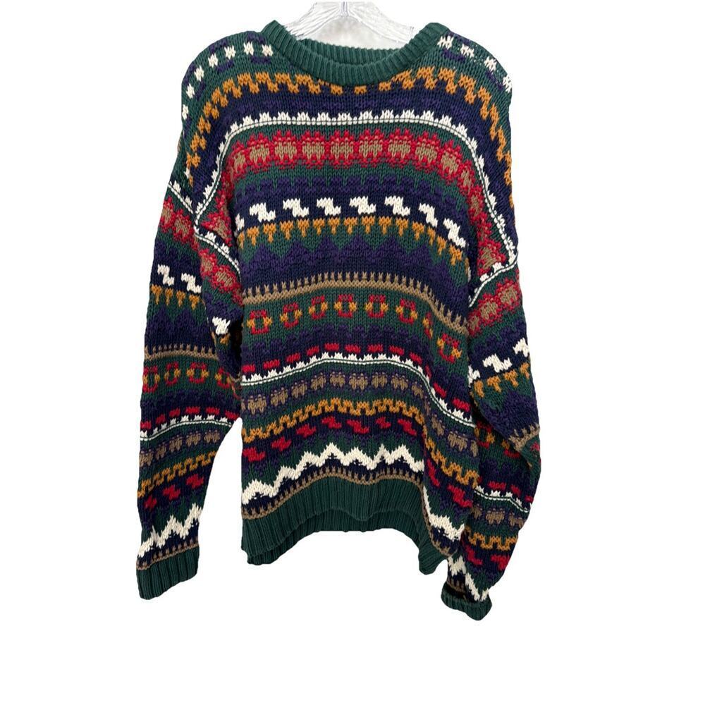 Vintage Old Glory Mens Size XL Colorful Patterned Knit Sweater Made in USA